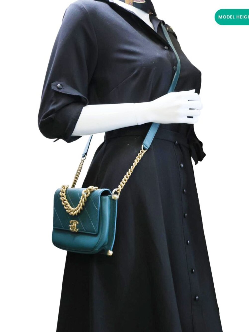 Chanel CC Stitched Flap Calfskin Leather Crossbody Bag Green - Picture 2 of 12